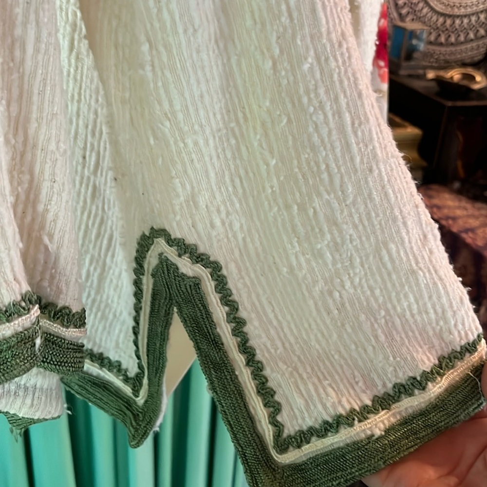 Morocco Boho Top Off White Green Vintage - Picture 5 of 9